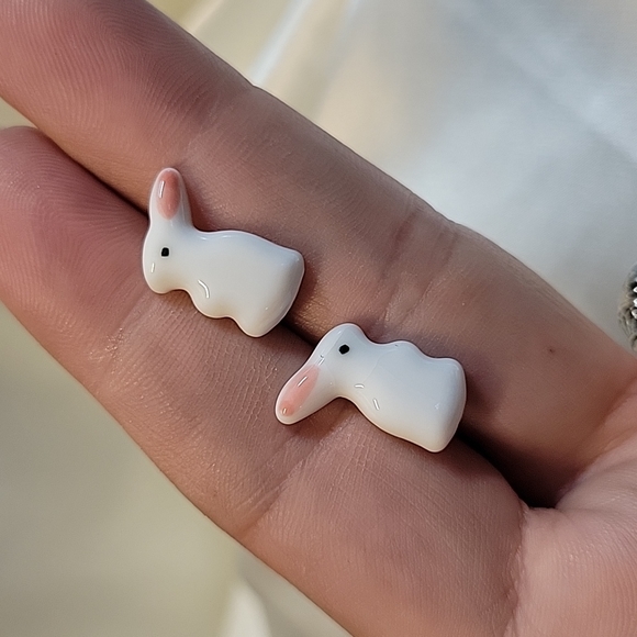 Hand Crafted Other - Ceramic Bunny Stud Earrings, handmade, metal free